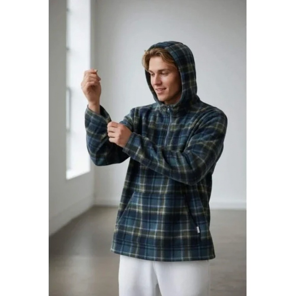 ONeill Plaid Fleece Quarter Zip Hoodie Hooded Sweatshirt - Large‎